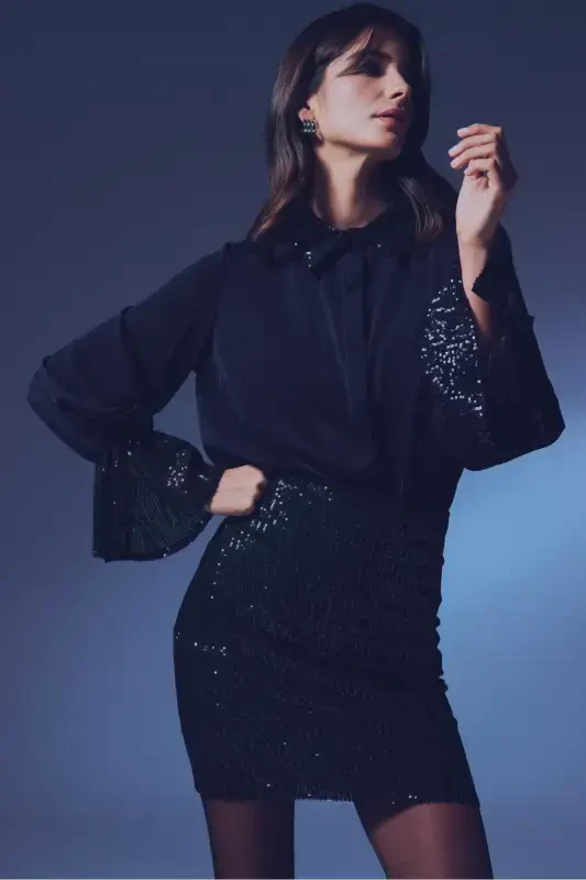 Sequined Mini Skirt - BLACK - 5