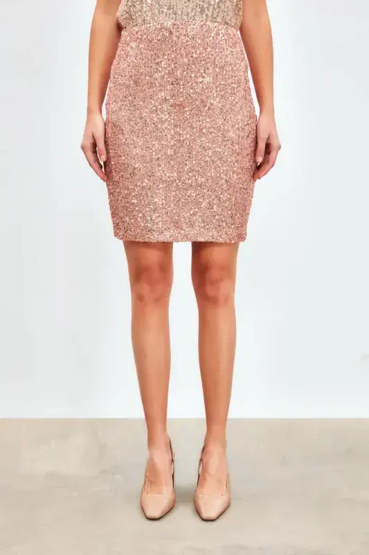 Sequined Mini Skirt - COPPER - 3