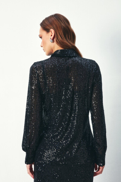 Sequined Oversized Shirt - BLACK - 8