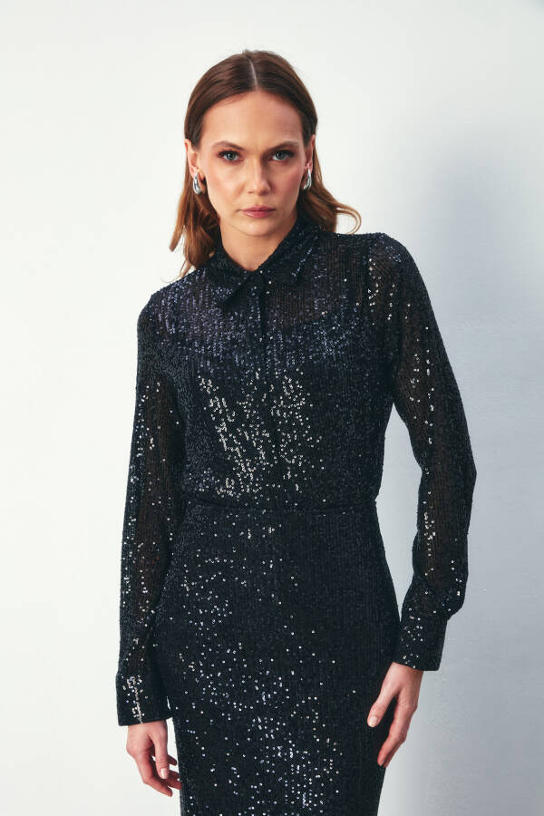 Sequined Oversized Shirt - BLACK - 13