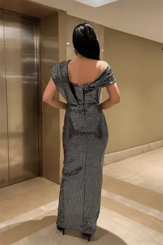 Sequined Patterned Fabric Design Dress - SILVER - 5