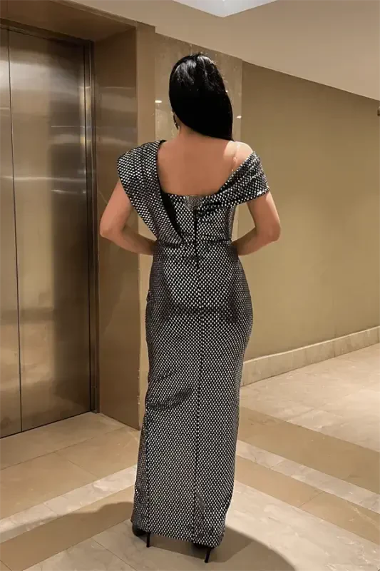 Sequined Patterned Fabric Design Dress - SILVER - 5