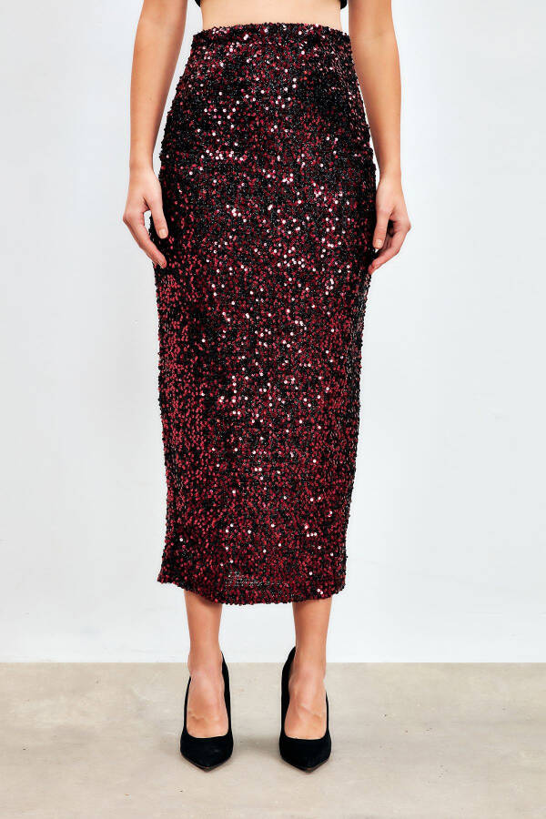 Sequined Pencil Skirt - BORDEAUX - 4