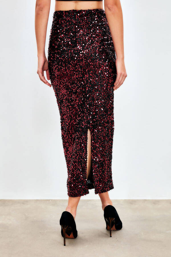 Sequined Pencil Skirt - BORDEAUX - 6