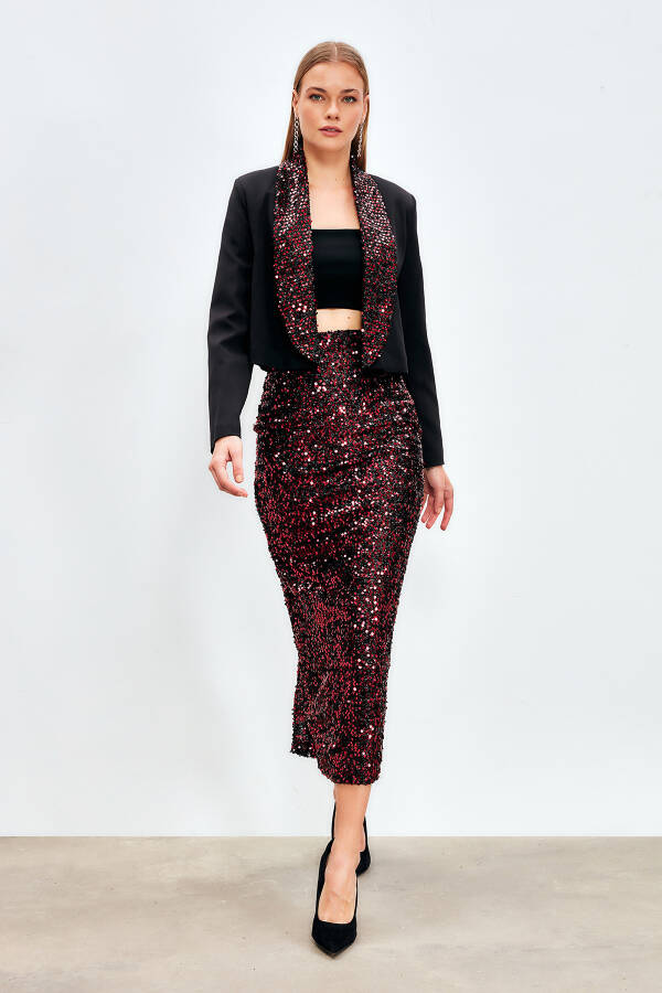 Sequined Pencil Skirt - BORDEAUX - 9