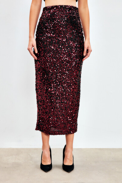 Sequined Pencil Skirt - BORDEAUX - 10