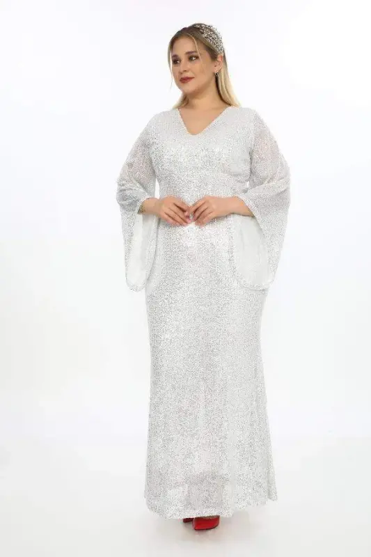 Sequinli payetli katta uzun kiyim KL3100 Kumush rang - 2