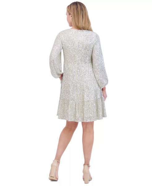 Sequinned Tiered Fit & Flare Dress Silver - 2