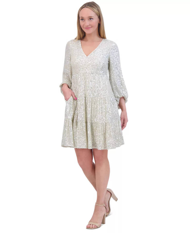 Sequinned Tiered Fit & Flare Dress Silver - 4