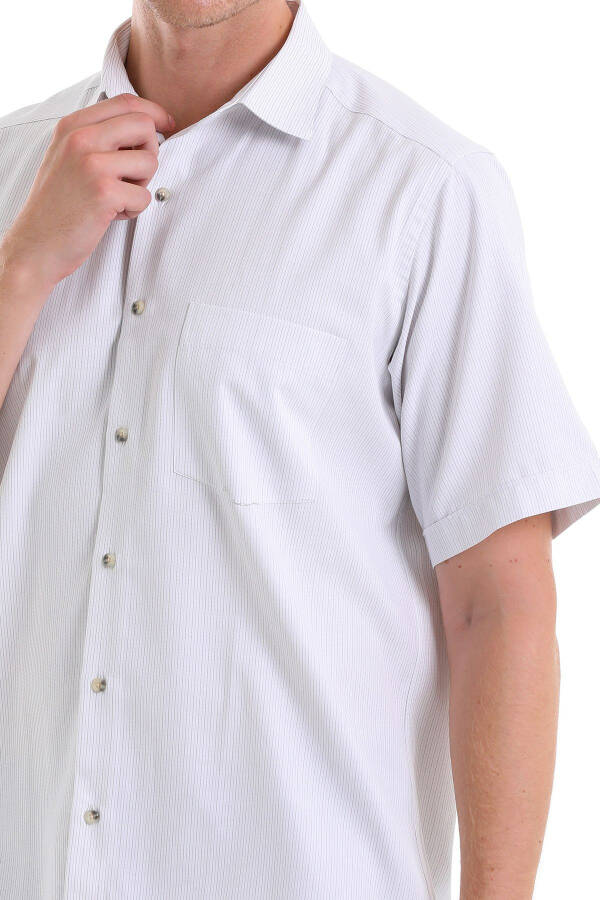 Серая Классическая Полосатая Хлопковая Приталенная Рубашка-поло с Короткими Рукавами - 3