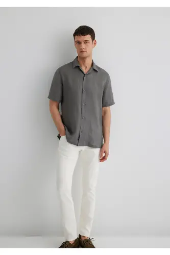 Серая Льняная Рубашка Regular Fit / Обычный Крой 021147 - 3