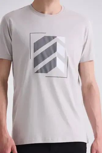 Серая облегающая футболка с круглым вырезом - 3