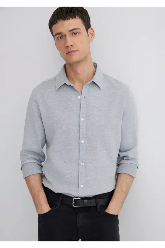 Серая Рубашка Slim Fit / Узкий Крой 0211390-80196-Серый - 2