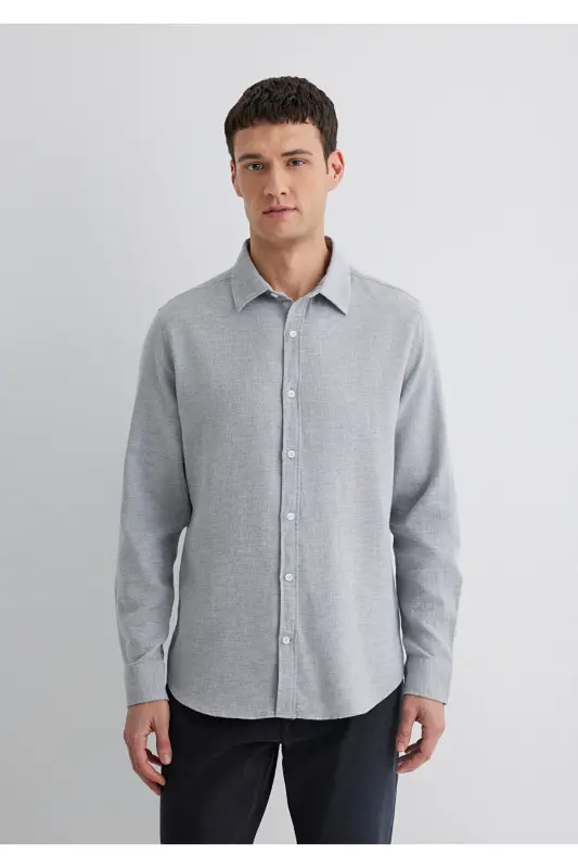 Серая Рубашка Slim Fit / Узкий Крой 0211390-80196-Серый - 3