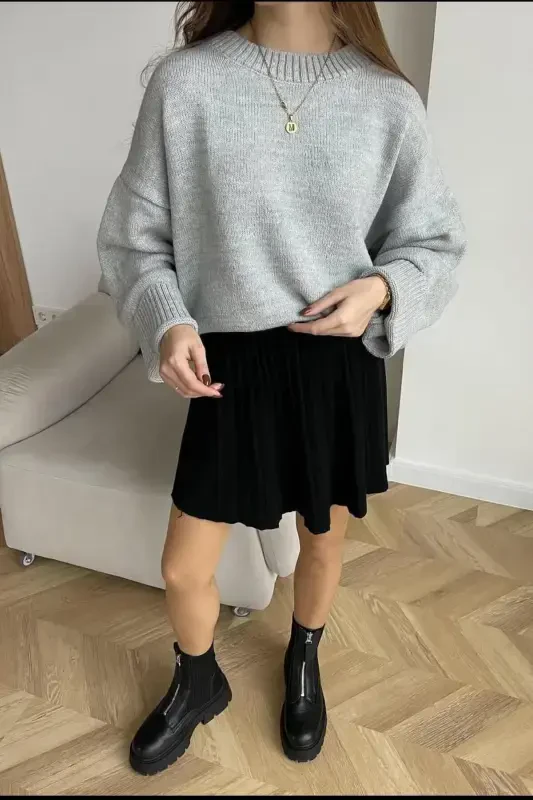 Серая трикотажная кофта с круглым вырезом оверсайз MG1972-Серая - 2