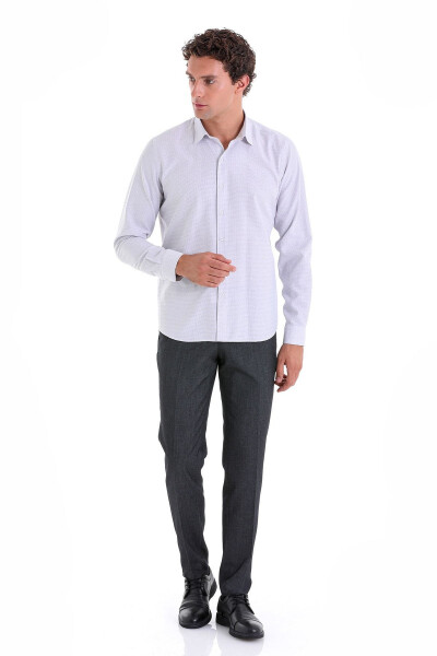 Gri Comfort Fit Çizgili Pamuklu Slim Yaka Uzun Kol - 4
