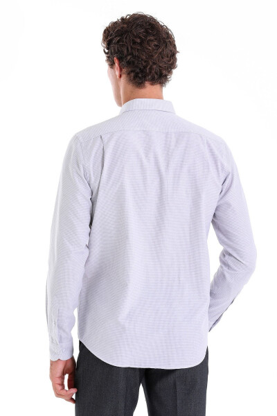 Gri Comfort Fit Çizgili Pamuklu Slim Yaka Uzun Kol - 6