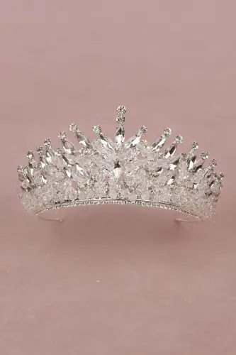 Серебряная свадебная корона для хны с украшением из хрустальных камней и бусин 