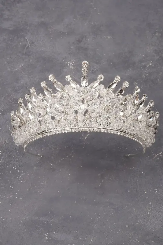 Серебряная свадебная корона для хны с украшением из хрустальных камней и бусин - 2