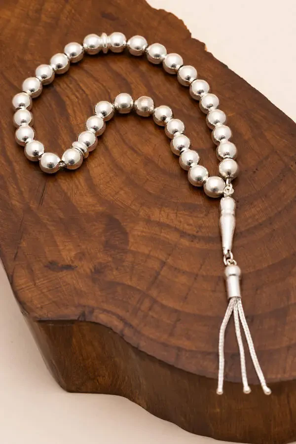 Серебряный четки Простой шар Средний 23гр - 4