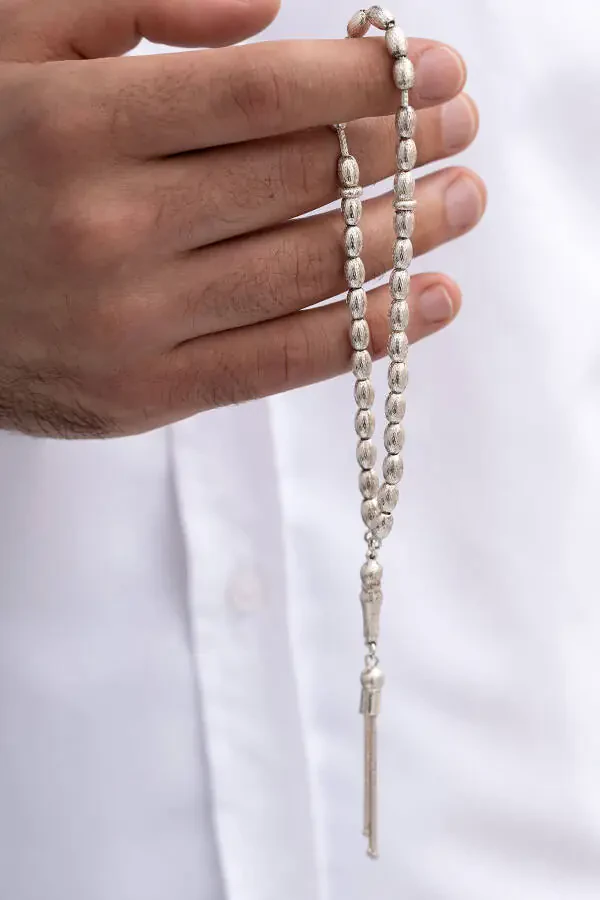 Серебряный Тасбих Ячменное Сечение Точечный Средний Размер 20 гр - 2