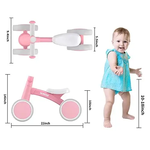 SEREED Baby Balance Bike for 1 Year Old Boys Girls 12-24 Month Toddler Balance Bike, 4 Wheels Toddler First Bike, First Birthday Gifts - 3