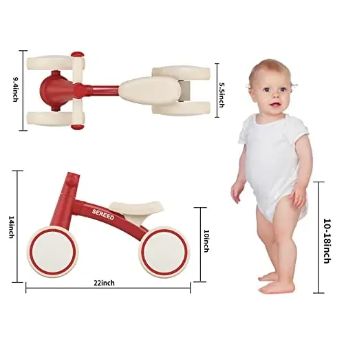 SEREED 1 yoshli o'g'il qizlar uchun Baby Balance Bike 12-24 oylik chaqaloqlar uchun balans velosipedi, 4 g'ildirakli chaqaloqlar uchun birinchi velosiped, birinchi tug'ilgan kun sovg'alari - 3