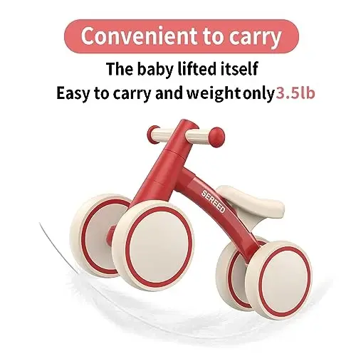 SEREED 1 yoshli o'g'il qizlar uchun Baby Balance Bike 12-24 oylik chaqaloqlar uchun balans velosipedi, 4 g'ildirakli chaqaloqlar uchun birinchi velosiped, birinchi tug'ilgan kun sovg'alari - 4