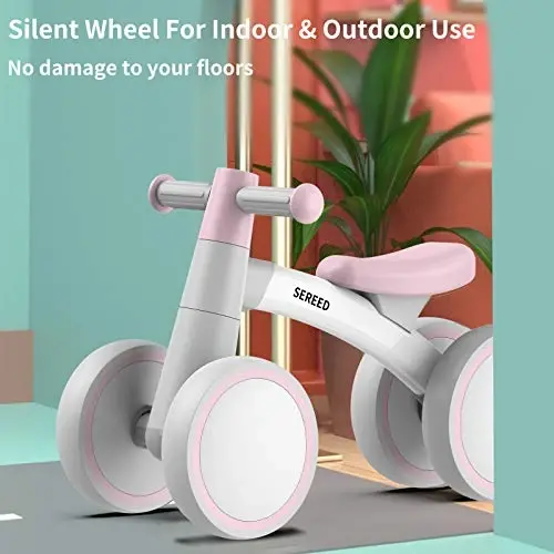 SEREED 1 yoshli o'g'il qizlar uchun Baby Balance Bike 12-24 oylik chaqaloqlar uchun muvozanat velosipedi, 4 g'ildirakli chaqaloqlar uchun birinchi velosiped, birinchi tug'ilgan kun sovg'alari - 5