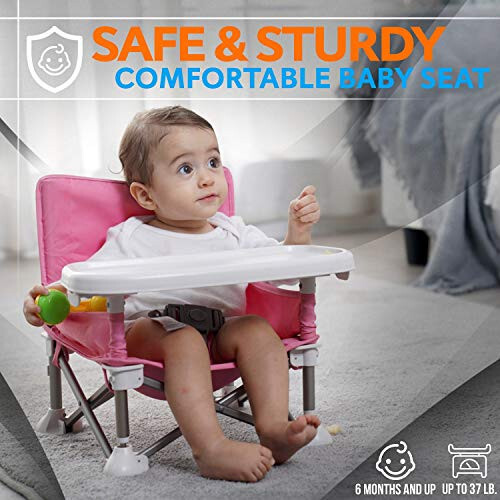 Serene Life Baby Seat Booster - Space Saver Toddler Booster Seat - Portable Pop and open Sit Folding Booster Feeding Chair - Safety Belt/Food Tray/Travel Bag - SereneLife - 44