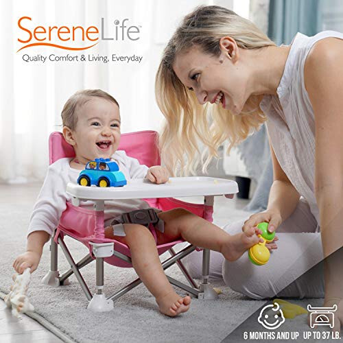 Serene Life Baby Seat Booster - Space Saver Toddler Booster Seat - Portable Pop and open Sit Folding Booster Feeding Chair - Safety Belt/Food Tray/Travel Bag - SereneLife - 49