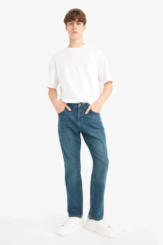 Sergio Regular Fit Straight Leg Normal Waist Pipe Leg Jeans Dark Green - DEFACTO