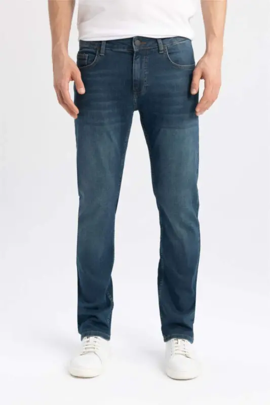 Sergio Regular Fit Straight Leg Normal Waist Pipe Leg Jeans Dark Green - DEFACTO