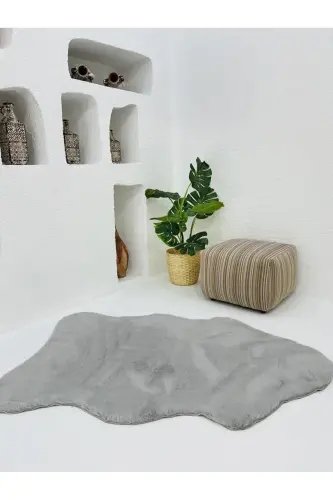 Seria Halı Gri Tavşan Peluş Post Halı Kürk Halı - Gümüş 