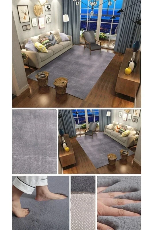 Seria Rug Anthracite Plush Shaggy Rug Machine Washable Non-Slip Base - SARAR