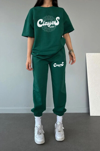 Series T-shirt Jogger Shimim - Yashil Bosma Yuqori va Pastki Sport Kostyumi Oversize Dumaloq Yoqa - CLAYES (1)
