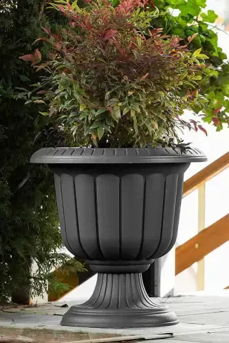 Serinova Nargis Saksisi 6 Litr Antratsit Oyoqli Plastik Gul Saksisi-Antratsit - 4