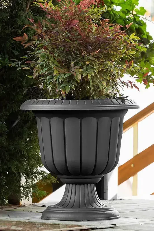 Serinova Nergis Pot 6 Liter Anthracite Footed Plastic Flower Pot-Anthracite - 4