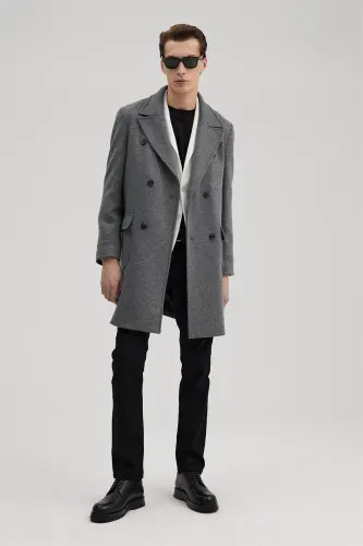 Серое шерстяное пальто Comfort Fit с запахом 