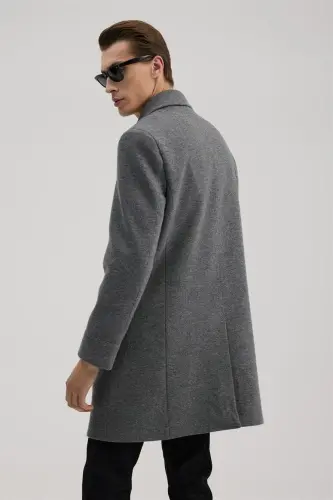 Серое шерстяное пальто Comfort Fit с запахом - 4