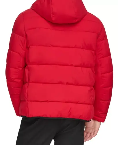 Men's Chevron Stretch Jacket With Sherpa Lined Hood - Deep Red - 2