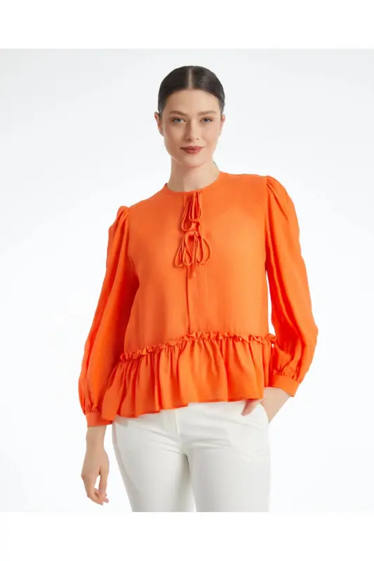Serpil ayollar uchun to'q sariq bluzka 38315 - 2