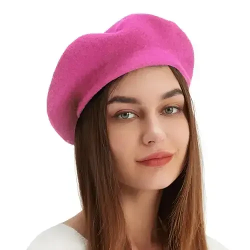 Wool Beret Hat French Beret Cap Winter Artist Painter Hat Solid Color for Women - 2