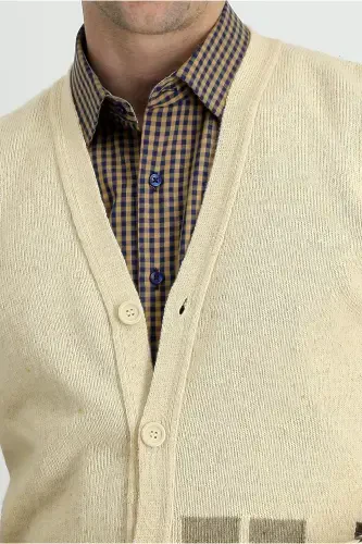 Шерстяной Трикотажный Кардиган с Узором - Камень - 4