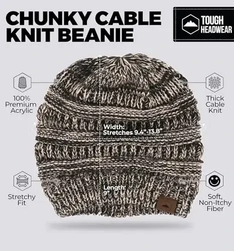 Tough Headwear Beanie Hat - Cable Knit Warmth - Winter Hats - Slouchy Fit - Beanies for Women - Itch-Free Winter Essentials - TOUGH HEADWEAR (1)