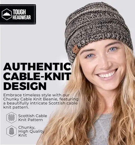 Tough Headwear Beanie Hat - Cable Knit Warmth - Winter Hats - Slouchy Fit - Beanies for Women - Itch-Free Winter Essentials - 3