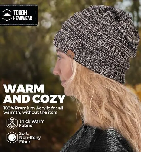 Tough Headwear Beanie Hat - Cable Knit Warmth - Winter Hats - Slouchy Fit - Beanies for Women - Itch-Free Winter Essentials - 5