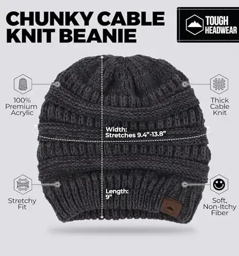 Tough Headwear Beanie Hat - Cable Knit Warmth - Winter Hats - Slouchy Fit - Beanies for Women - Itch-Free Winter Essentials - 3