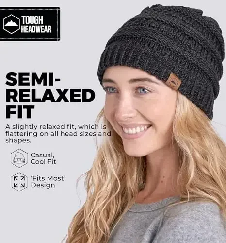 Tough Headwear Beanie Hat - Cable Knit Warmth - Winter Hats - Slouchy Fit - Beanies for Women - Itch-Free Winter Essentials - 4