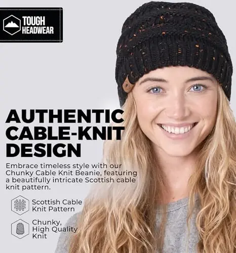 Tough Headwear Beanie Hat - Cable Knit Warmth - Winter Hats - Slouchy Fit - Beanies for Women - Itch-Free Winter Essentials - 2